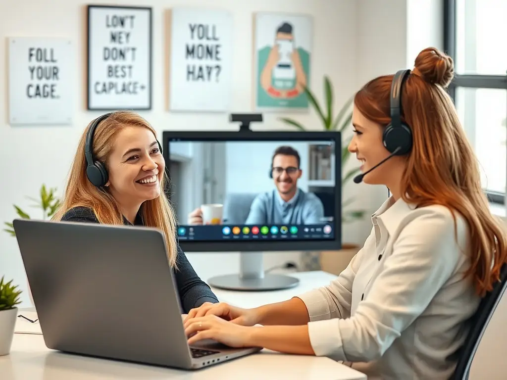 A customer service agent using Pow Wow to visually assist a customer with a product setup, highlighting the platform's customer service applications.